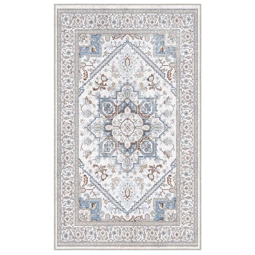 Soft Area Rugs 3x5 (3' x 5' (Rectangular) / Cream White & Blue)
