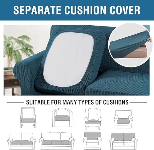 4 Piece Stretch Sofa Covers for 3 Cushion Couch Covers for Living Room Furniture Slipcovers (Large Plus / Deep Teal)