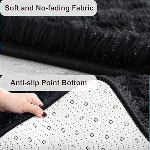Super Soft Shaggy Rugs Fluffy Carpets (7' x 10' (Rectangular) / Black)