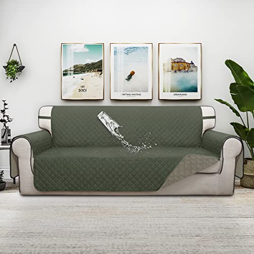 Double Protection 100% Waterproof Sofa Covers for Living Room (Greyish Green/Beige / Sofa Large)