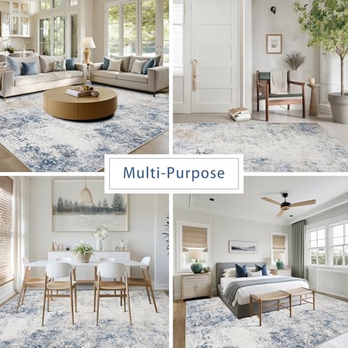 8x10 Washable Area Rugs for Living Room (8' x 10' (Rectangular) / Royal Blue-brown-beige)