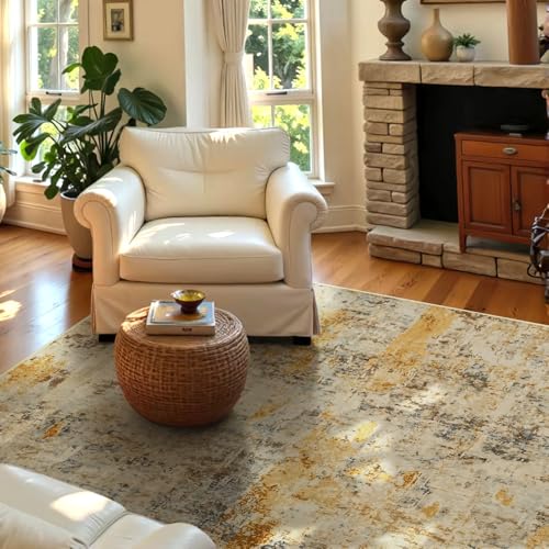 Entryway Rug 3x5 Beige Bedroom Area Rug Washable Non Slip Abstract Boho Rugs for Indoor Entry (Beige / 3' x 5' (Rectangular))