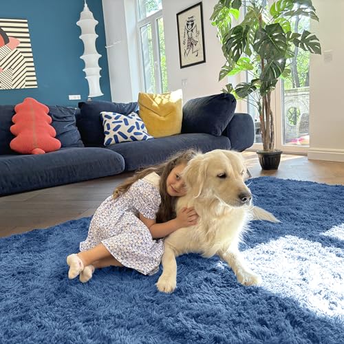 2x3 Machine Washable Small Bedside Rug (2x3 Ft / Blue)