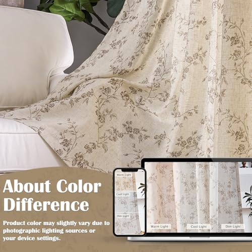 Taupe Vintage Floral Linen Curtains Farmhouse 50W X 90L 2 Panels (Taupe on Beige / 50"W x 90"L (Pack of 2))