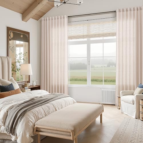 Natural White Linen Curtains 84 Inch Length for Living Room Burlap Light Filtering Semi Sheer Curtain Back Tab Neutral Farmhouse Privacy Drapes for Bedroom Office 52x84 (52"W x 84"L (Pack of 2) / Natural White)