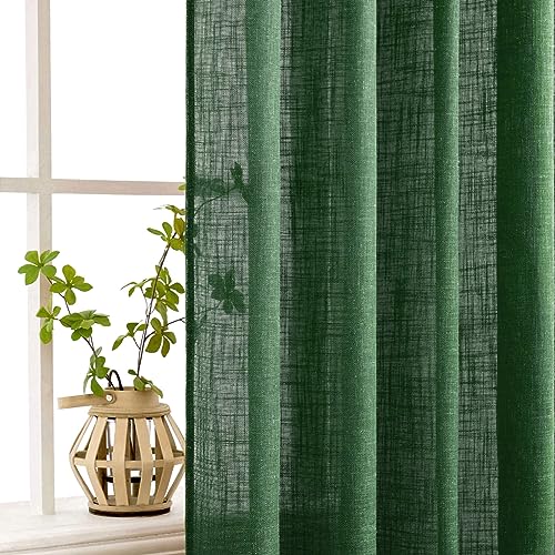 Emerald Green Linen Curtains 52x72 Inch Long for Bedroom Living Room (52"W x 72"L (Pack of 2) / Emerald Green)