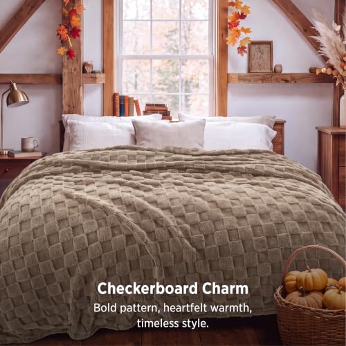 Checkered Soft Cozy Queen Blanket for Bed (03 Light Brown / Queen (90" X 90"))