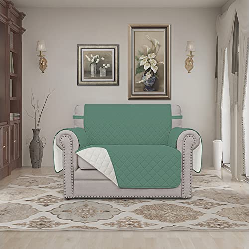 Oversized Chair Sofa Slipcover Reversible Sofa Cover Water Resistant Couch Cover Furniture Protector Cover with Elastic Straps for Pets Dog (Cyan/Ivory / Small-XL Chair)