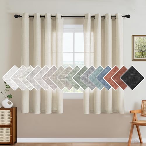 Living Room Linen Curtains Home Decorative Nickel Grommet Curtains Privacy Added Energy Saving Light Filtering Window Treatments Draperies for Bedroom (52"W x 63"L (Pack of 2) / Ivory)