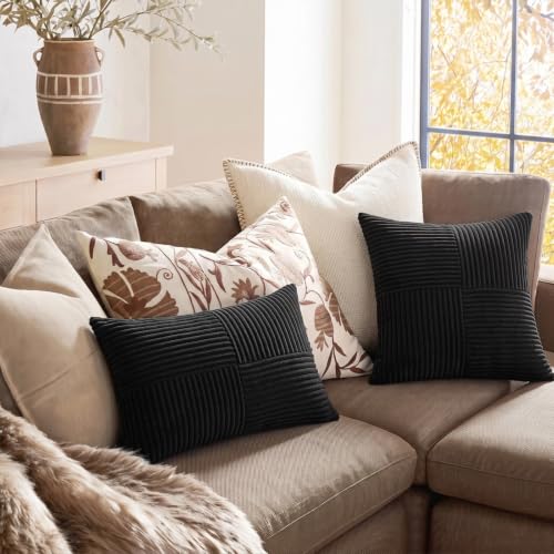 2 Packs Black Big Decorative Throw Pillow Covers 24x24 Inch for Couch Bed Sofa (Black / 24" x 24" (Pack of 2))