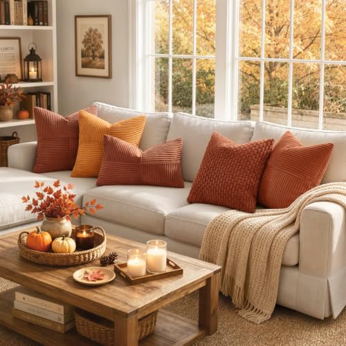 Fall Rust Boho Decorative Throw Pillow Covers for Couch 18x18 Inch (18" x 18" (Pack of 2) / Rust)