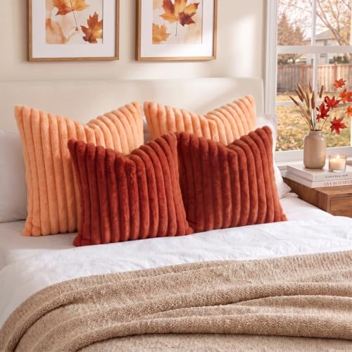 Fall Faux Fur Throw Pillow Covers 26x26 Set of 2 Rust (Rust / 26" x 26" (Pack of 2))