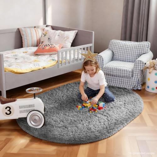 3x5 Oval Rug Bedside Preppy Dorm Area Rug (1- Grey / 3' x 5' (Oval))