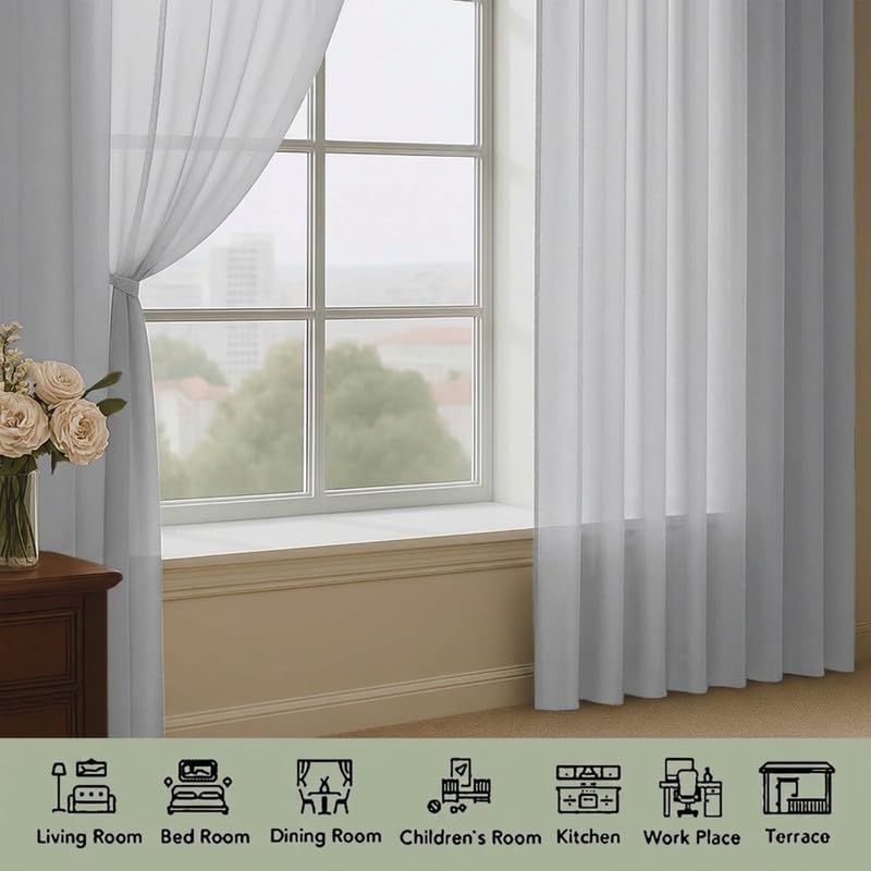 Light Grey Sheer Curtains 84 Inch Long 2 Panels for Living Room (Light Grey / 59"W x 84"L (Pack of 2))