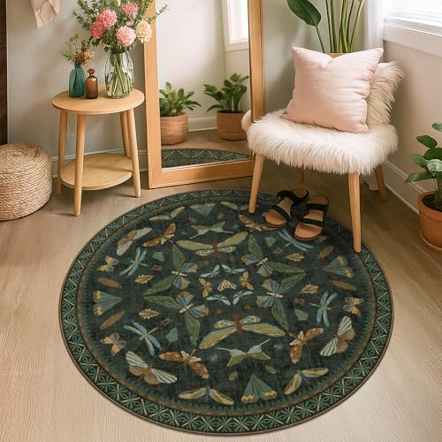 Vintage Dark Green 4ft Round Small Rug for Entryway Indoor (4' (Round) / Dark Green)