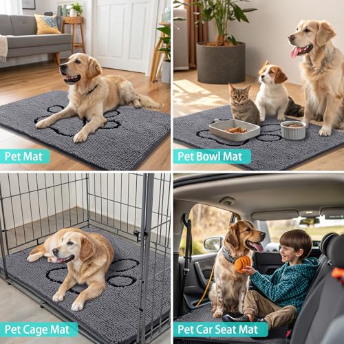 Dog Door Mat for Muddy Paws (48"X30" / Dark Grey and Black)