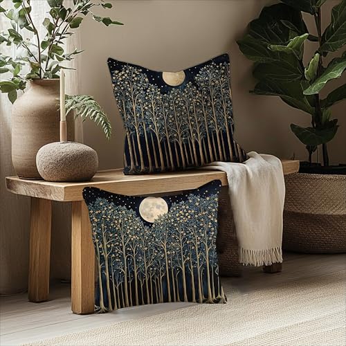 Rustic William Morris Night Moon Forest Green Decor Pillow Covers 18x18 Set of 2 (Forest-forest Moon -12 / 18" x 18" (Pack of 1))