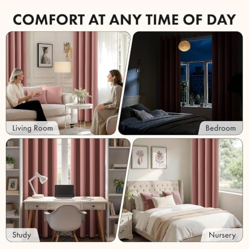 Dusty Rose Blackout Bedroom Curtains Drapes 84 Inch Long 52"x84" (Dusty Rose / 52"W x 84"L (Pack of 2))