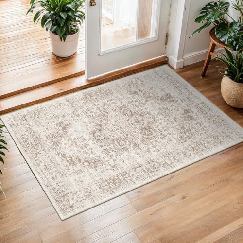 2x3 Washable Area Rug for Entryway (Ivory/Beige / 2x3)