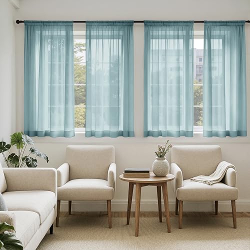Dusty Blue Sheer Curtains 63 Inches Long 4 Panels 42 x 63 Inches (42"W x 63"L (Pack of 4) / Dusty Blue)