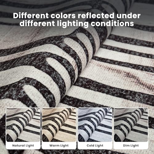 8x10 Moroccan Retro Washable Area Rugs for Living Room (8' x 10' (Rectangular) / Black-milky White-light Brown)