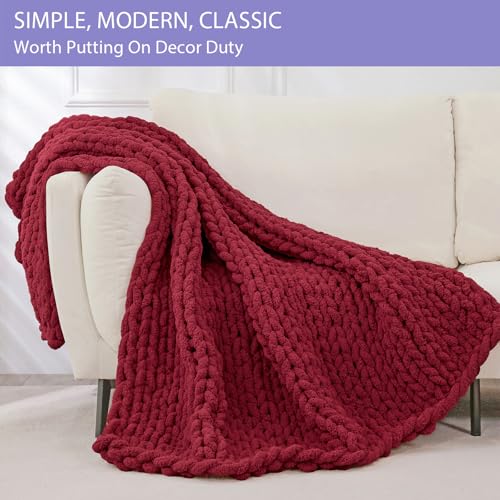Chunky Knit Throw Blanket for Couch (Red / 51"x63" (Large Size Throw）)