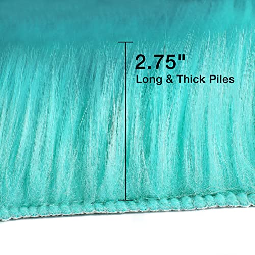 Turquoise Blue Faux Sheepskin Fur Rug 3x5 ft (Turquoise Blue / 3' x 5' (Rectangular))