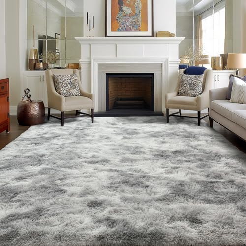 9x12 Ft Extra Large Shag Rugs for Living Room (Ab Tie Dyed Light Grey / 9' X 12' (Rectangular))