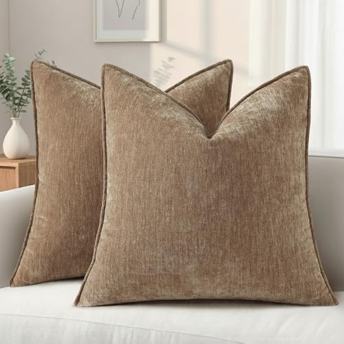 Chenille Brown Velvet Throw Pillow Covers 22x22 Set of 2 (Brown / 22" x 22" (Pack of 2))