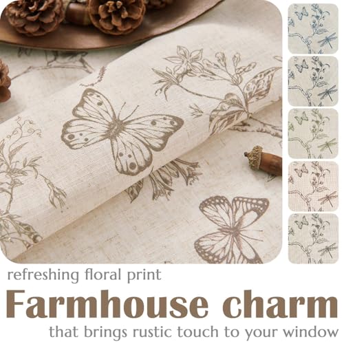 Taupe Floral Linen Curtains Lined 96 Inch Vintage Back Tab 2 Panels (Charlotte Taupe / 50"W x 96"L (Pack of 2))
