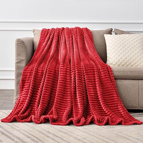 3D Ribbed Jacquard Red Blankets Queen Size for Bed (Red / Queen(90"x90"))