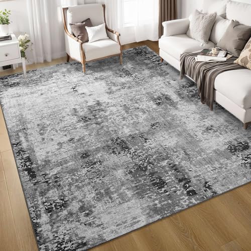 Living Room Rug 8x10 Gray Area Rugs Machine Washable Abstract Boho Large Rug Non (Grey / 8' x 10' (Rectangular))