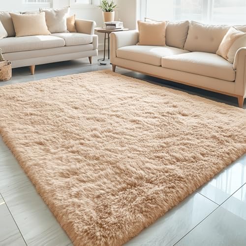 5x7 Machine Washable Large Area Rugs for Living Room (5x7 Ft / Beige)