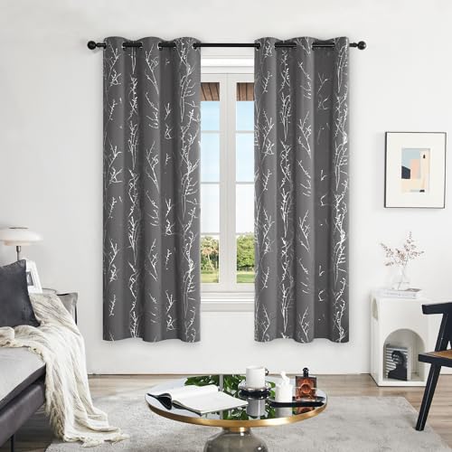 Living Room Curtains 72 Inches Long (Light Grey/Tree Branch / 42"W x 72"L (Pack of 2))