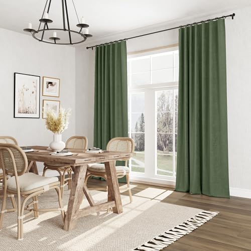 Olive Green 100% Blackout Curtains 108 Inch Length 2 Panels Set for Living Room Bedroom Back Tab Thermal Insulated Black Out Linen Drapes Room Darkening Window Curtains 52x108 (Olive Green / 52"W x 108"L (Pack of 2))