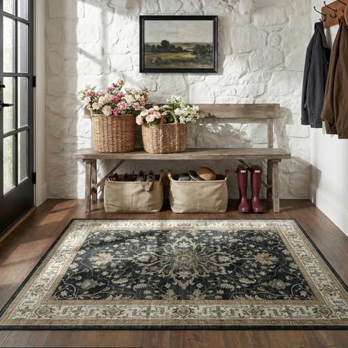 Washable Area Rug (Black/Vintage/Beige / 3' x 5' (Rectangular))