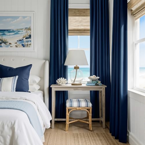 Navy Blue 100% Blackout Curtains for Bedroom 96 inches Long 52 inches Wide (Navy Blue / 52"W x 96"L (Pack of 2))