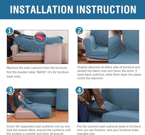 4 Piece Stretch Sofa Covers for 3 Cushion Couch Covers for Living Room Furniture Slipcovers (Large Plus / Dusty Blue)