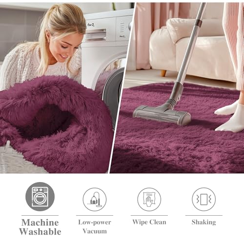 Burgundy Round Rugs for Bedroom (6 Ft Round / Burgundy)