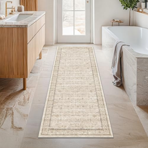 Long Ivory Farmhouse Hallway 2'6''x8' Runner Rug (2'6" x 8' (Runner) / Light Sand Beige)