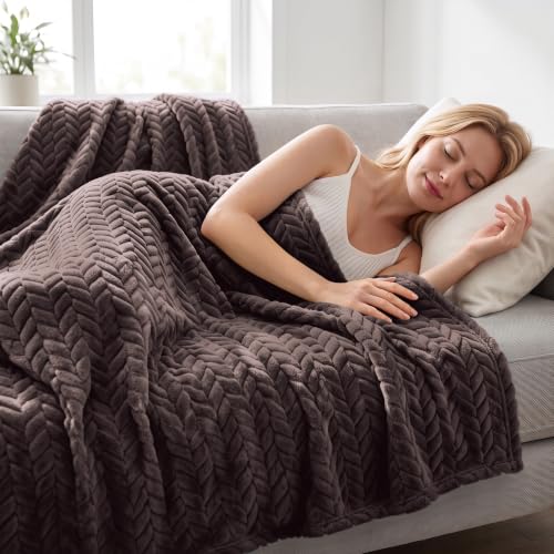Fleece Throw Blanket for Couch Sofa (Coffee / Throw ( 50x70 IN ))