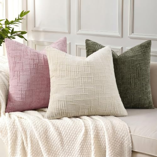 Textured Chenille Throw Pillow Covers 16x16 Set of 2 Blush Pink (Blush Pink / 16" x 16" (Pack of 2))