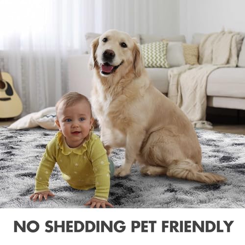 5x7 Ft Large Shag Rugs for Bedroom Living Room Decor for Men Boys (Bd Black White 4sm11 / 5' X 7' (Rectangular))