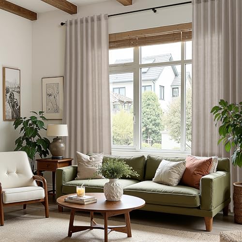 102 Inch Long Curtains for Living Room Stone Beige Linen Light Filtering Semi Sheer Curtain Back Tab Simple Modern Floor to Ceiling Farmhouse Drapes for Bedroom Office 52x102 (52"W x 102"L (Pack of 2) / Stone Beige)