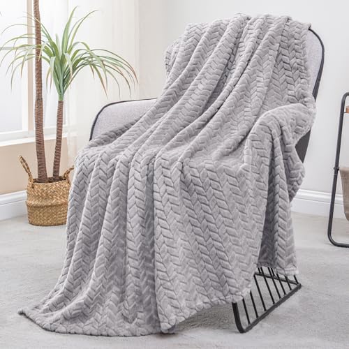 Fleece Throw Blanket for Couch Sofa (Light Grey / Throw ( 50x70 IN ))