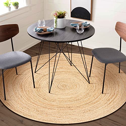 Jute Braided Woven Area Rug 5 Feet Round (5' (Round) / Natural)