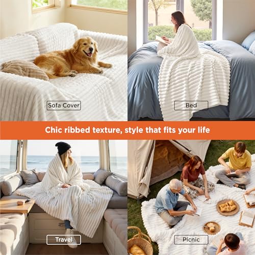 Soft Cozy Full Size Fleece Blankets for Bed Off White 84"x90" (Off White / Full)