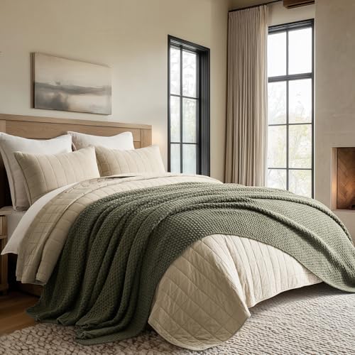HOME Chunky Chenille Knit Throw Blanket (Olive Green / 90" X 90")