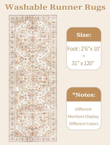 2'6"x10' Washable Non Slip Boho Runner Rug for Hallway (Vintage Peach/Cream / 2'6" x 10' (Runner))