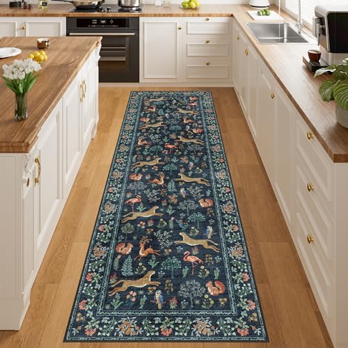 2x10 Kitchen Runner Rug (Navy Blue (Animal) / 2' x 10' (Rectangular))